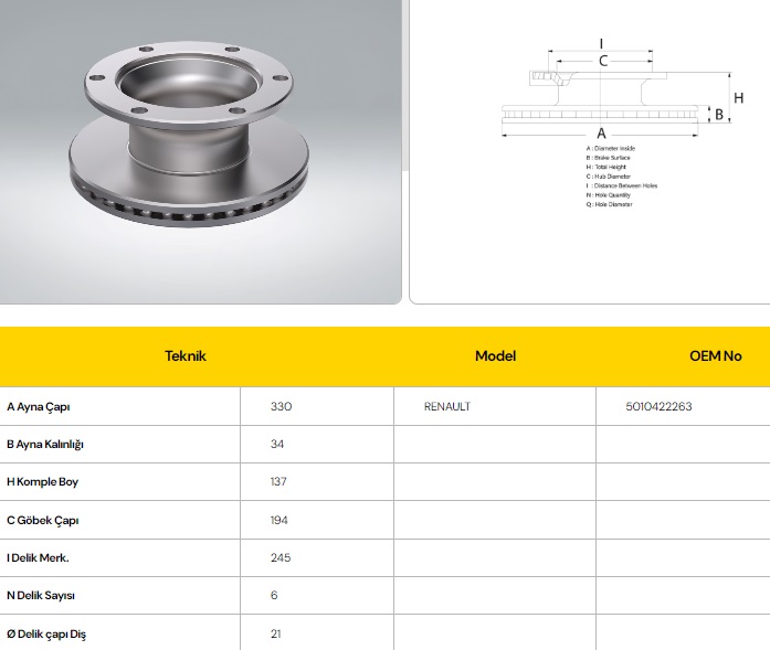 FREN DİSKİ RENAULT 180-150/10 ARKA  